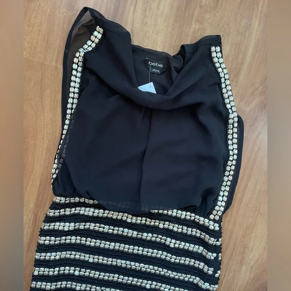 y2k Black & Silver Coin Embellished 'Bebe' Sleeveless Mini Club Dress - Picture 8 of 11